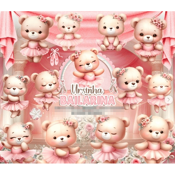 Kit Digital Ursinha Bailarina em Png 