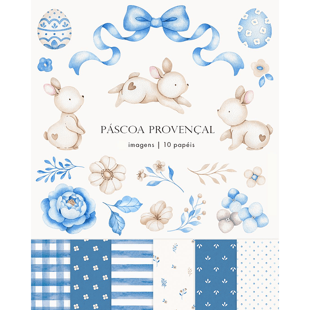 Kit Digital Páscoa Provençal Aquarelado Arquivo em Png 
