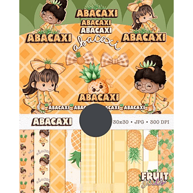 Kit Digital Boneca Cute Frutinhas Abacaxi Aquarelado Png