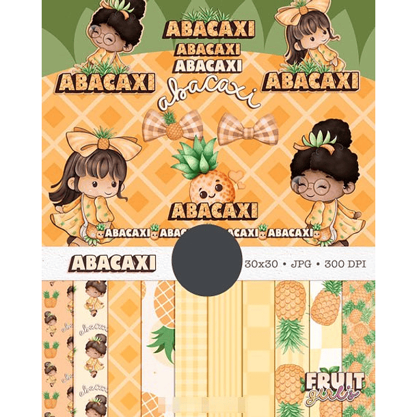 Kit Digital Boneca Cute Frutinhas Abacaxi Aquarelado Png 