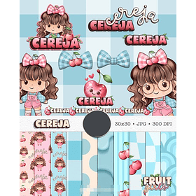 Kit Digital Boneca Cute Frutinhas Cereja Aquarelado Png 