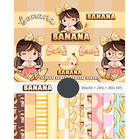 Kit Digital Boneca Cute Frutinhas Banana Aquarelado Png