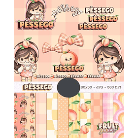 Kit Digital Boneca Cute Frutinhas Pessêgo Aquarelado Png 