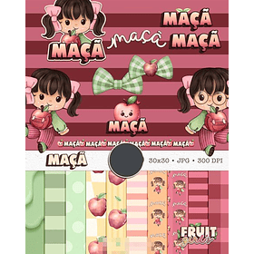 Kit Digital Boneca Cute Frutinhas Maça Aquarelado Png 