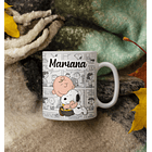 Arte Caneca Snoopy Aos anjos que encontrei pelo caminho dei um nome bonito. Amigos Gibi Arquivo Editável 2