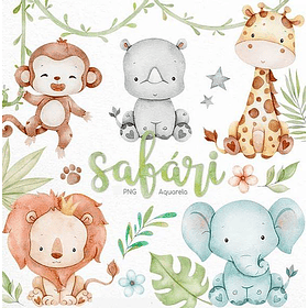 Kit Digital Safari Aquarelado Arquivo em Png 