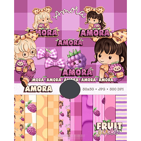 Kit Digital Boneca Cute Frutinhas Amora Aquarelado Png 