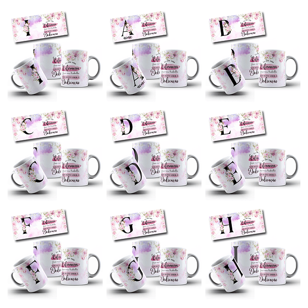 26 Artes para Caneca Alfabeto Floral Enfermeira Arquivo Editável  2