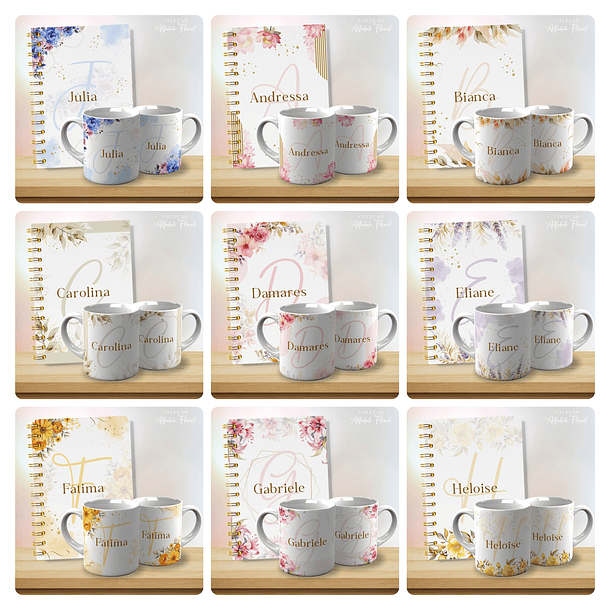 53 Artes para Caneca Alfabeto Floral Arquivo Editável  3