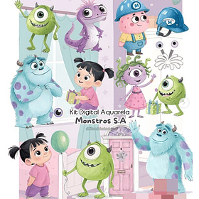 Kit Digital Monstros SA Aquarela Arquivo em Png