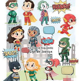 Kit Digital Liga da Justiça Aquarela Arquivo em Png 