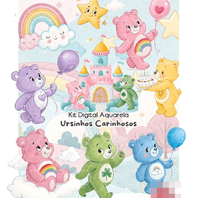 Kit Digital Ursinhos Carinhosos Aquarela Arquivo em Png 