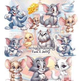 Kit Digital Tom e Jerry Aquarela Arquivo em Png