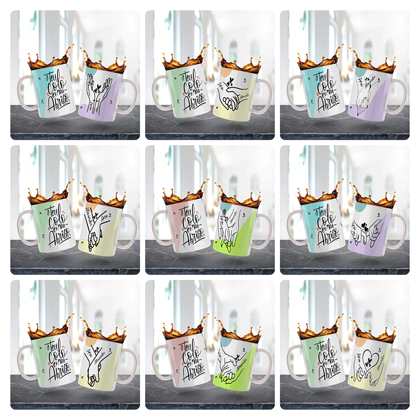 12 Artes para Caneca Dia dos Namorados de Mãos Dadas Arquivo Editável 