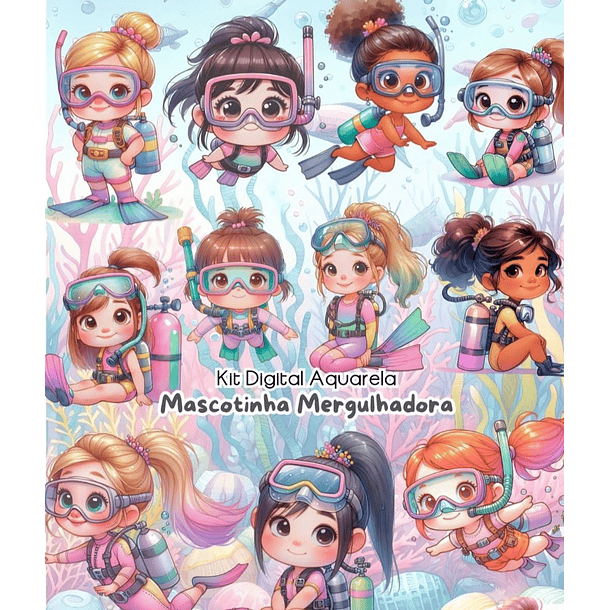 Kit Digital Mergulhador e Mergulhadora Arquivo em Png  1