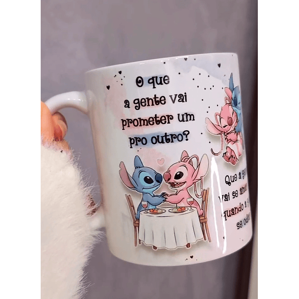 Arte Caneca O que a Gente Vai Prometer Um Para o Outro Stitch e Angel Arquivo em Jpg 1