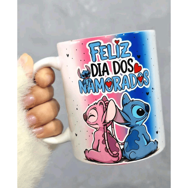 Arte Caneca Feliz dia dos Namorados Stitch e Angel Arquivo em Jpg 