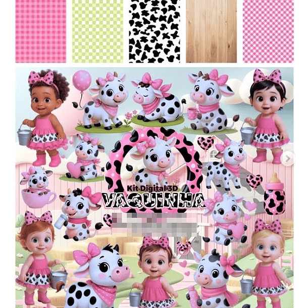Kit Digital Vaquinha Rosa em Png  