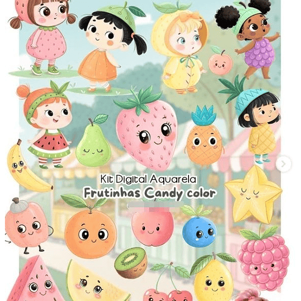 Kit Digital Frutinhas Candy em Png  