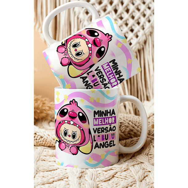 2 Artes para Caneca Labubu versão Stitch e Angel Arquivo em Png 1