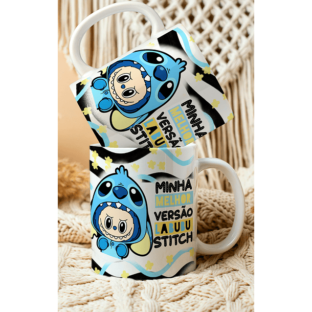 2 Artes para Caneca Labubu versão Stitch e Angel Arquivo em Png 2
