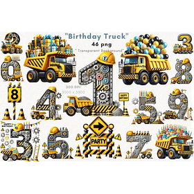 Kit Digital Aniversário Construção em Png 