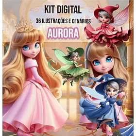 Kit Digital Princesa Aurora em Png 