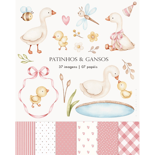 Kit Digital Patinhos e Gansos Rosinha em Png  