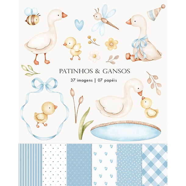 Kit Digital Patinhos e Gansos Azulzinho em Png  