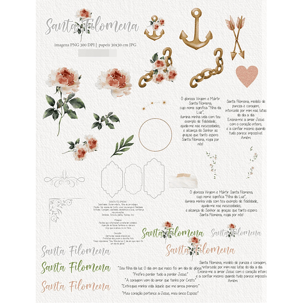Kit Digital Santa Filomena Aquarela em Png  2
