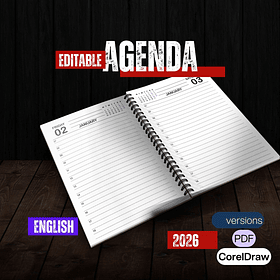 Arquivo 2026 Agenda Editable English en CorelDraw 
