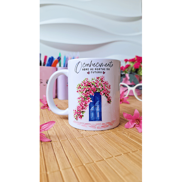 Arte Caneca O conhecimento abre as portas do futuro Arquivo em Png 