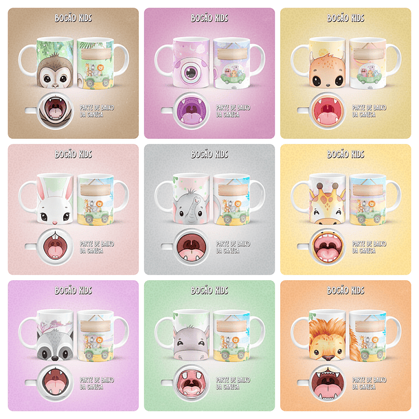 18 Artes para Caneca Bocão Animais Fofinhos Arquivo em Jpg 1