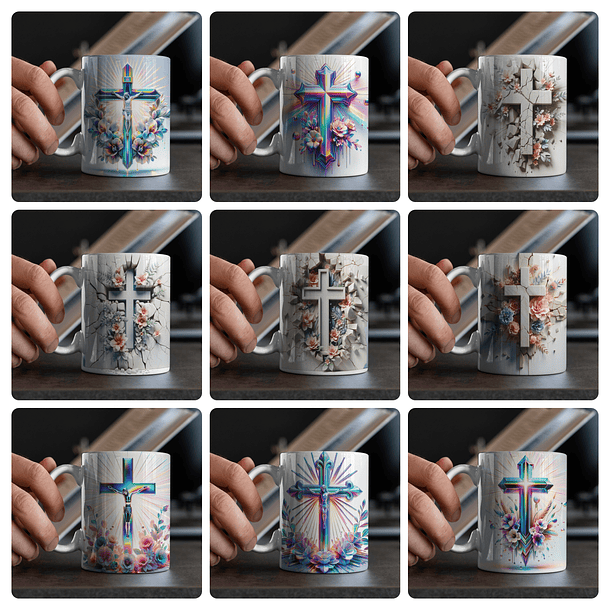 20 Artes para Caneca Cruz Jesus 3D Arquivo em Jpg 2
