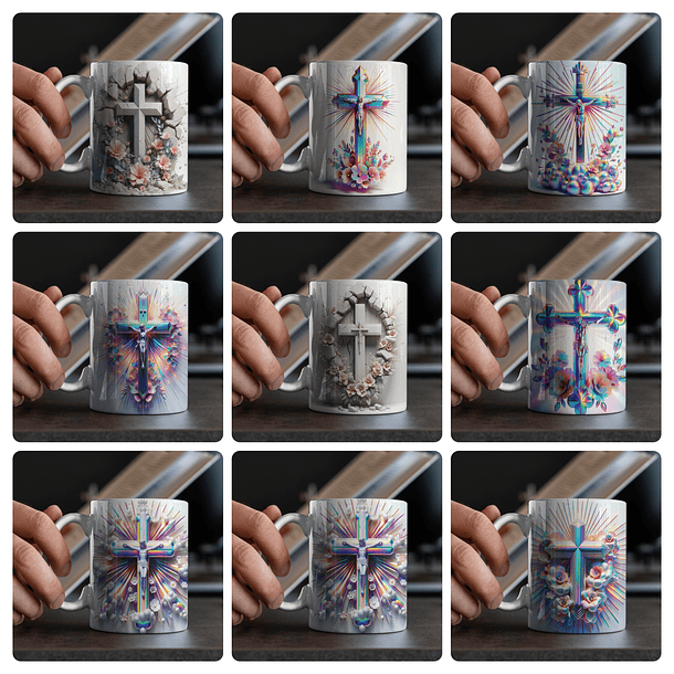 20 Artes para Caneca Cruz Jesus 3D Arquivo em Jpg 3