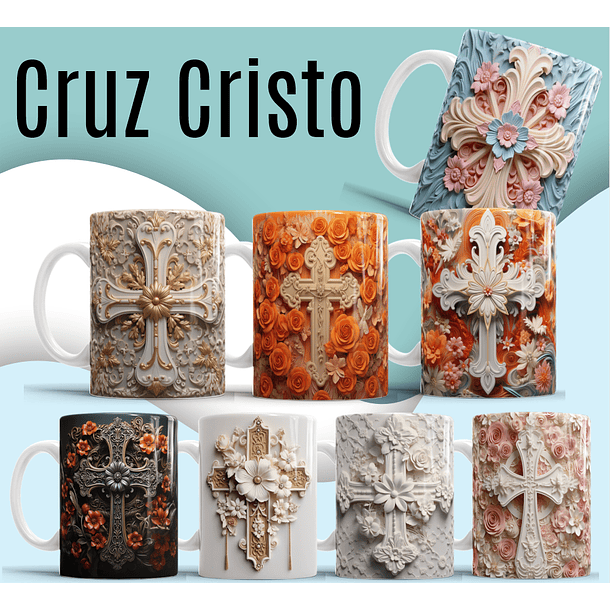 16 Artes para Caneca e Azulejo Cruz Cristo em 3d Arquivo em Jpg 1
