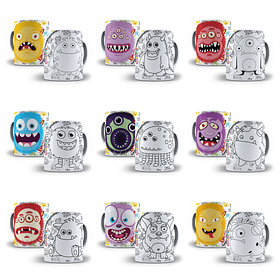 25 Artes para Caneca Monstrinhos Divertidos para Colorir Arquivo em Jpg 