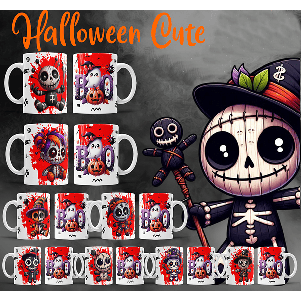 22 Artes para Caneca Halloween Cute Arquivo Editável  2