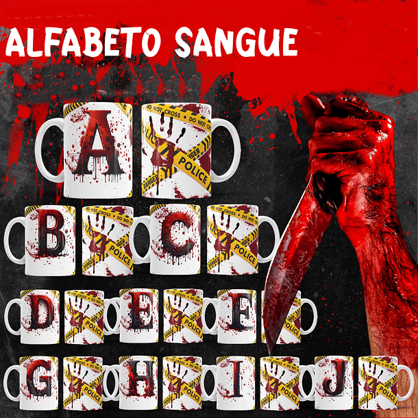 26 Artes para Caneca Alfabeto Sangue Arquivo Editável  1