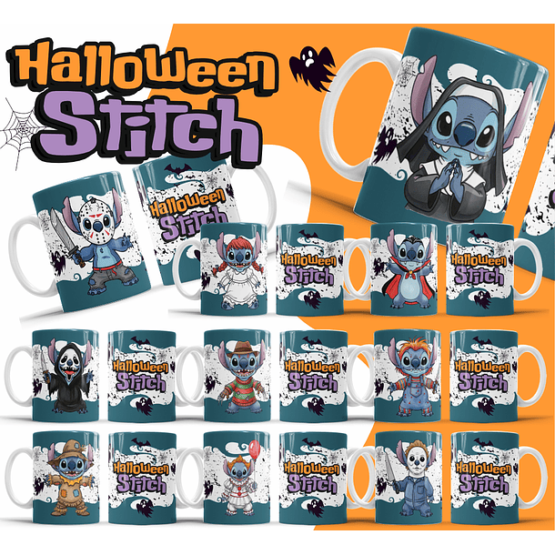 26 Artes para Caneca Halloween Stitch Arquivo Editável 1
