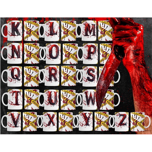 26 Artes para Caneca Alfabeto Sangue Arquivo Editável  2