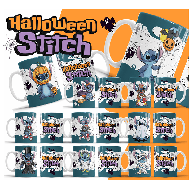 26 Artes para Caneca Halloween Stitch Arquivo Editável 2