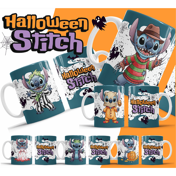 26 Artes para Caneca Halloween Stitch Arquivo Editável 3