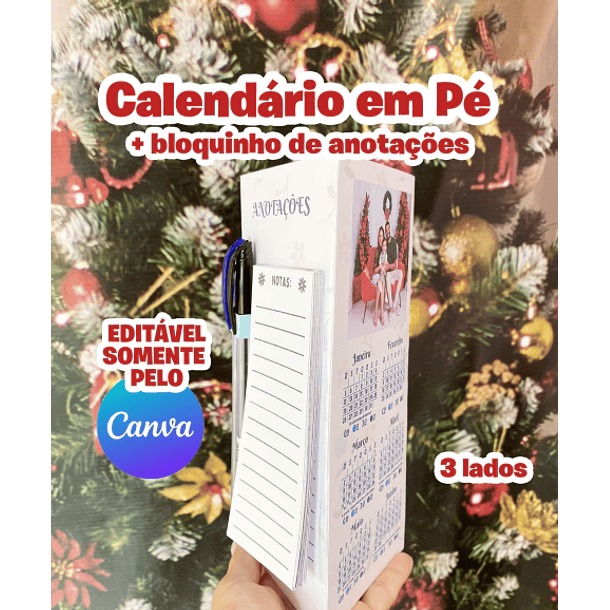 Arquivo Calendário de Mesa em Pé 3 lados Editável em Canva 
