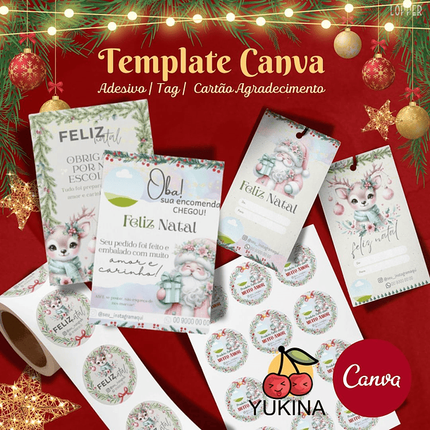 Arquivo para Natal Tag  Adesivo  Cartão Agradecimento Tradicional Arquivo Editável em Canva 2