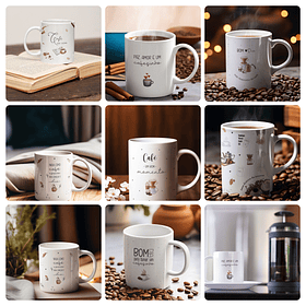 15 Artes para Caneca e Torre de Xícara Frases Momento Café Arquivo Editável 