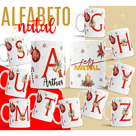 26 Artes para Caneca Alfabeto Natal Feliz Arquivo Editável 