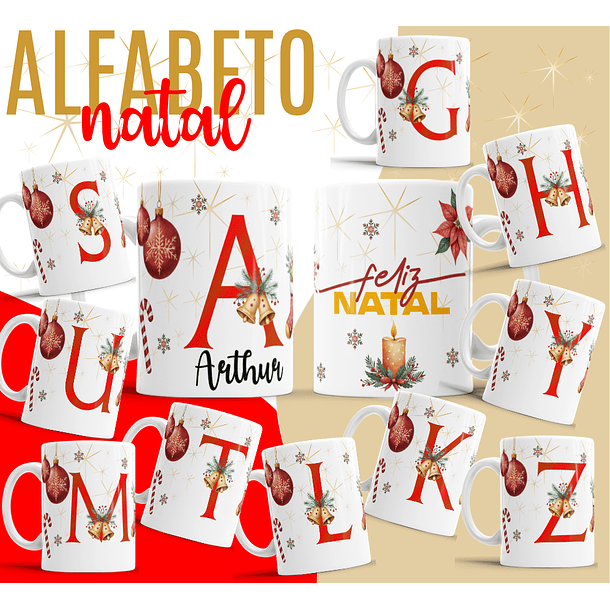 26 Artes para Caneca Alfabeto Natal Feliz Arquivo Editável  1