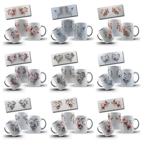 24 Artes para Caneca Beija Flor 3D Arquivo em Jpg 2