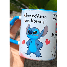 Artes para Caneca Abecedário dos Nomes Stitch de A a Z Arquivo em Png
